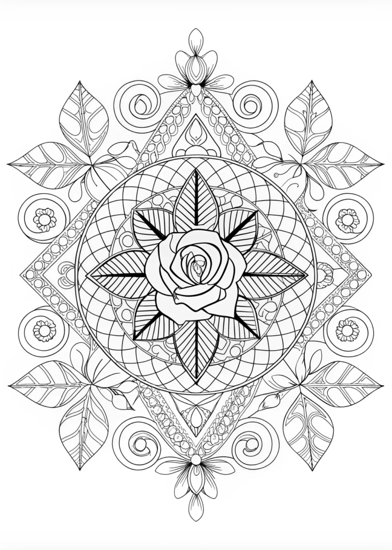 A coloring page of Mandala Rose Coloring Page