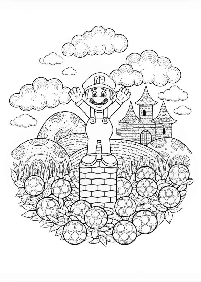 A coloring page of Mario the Plumber Coloring Fun