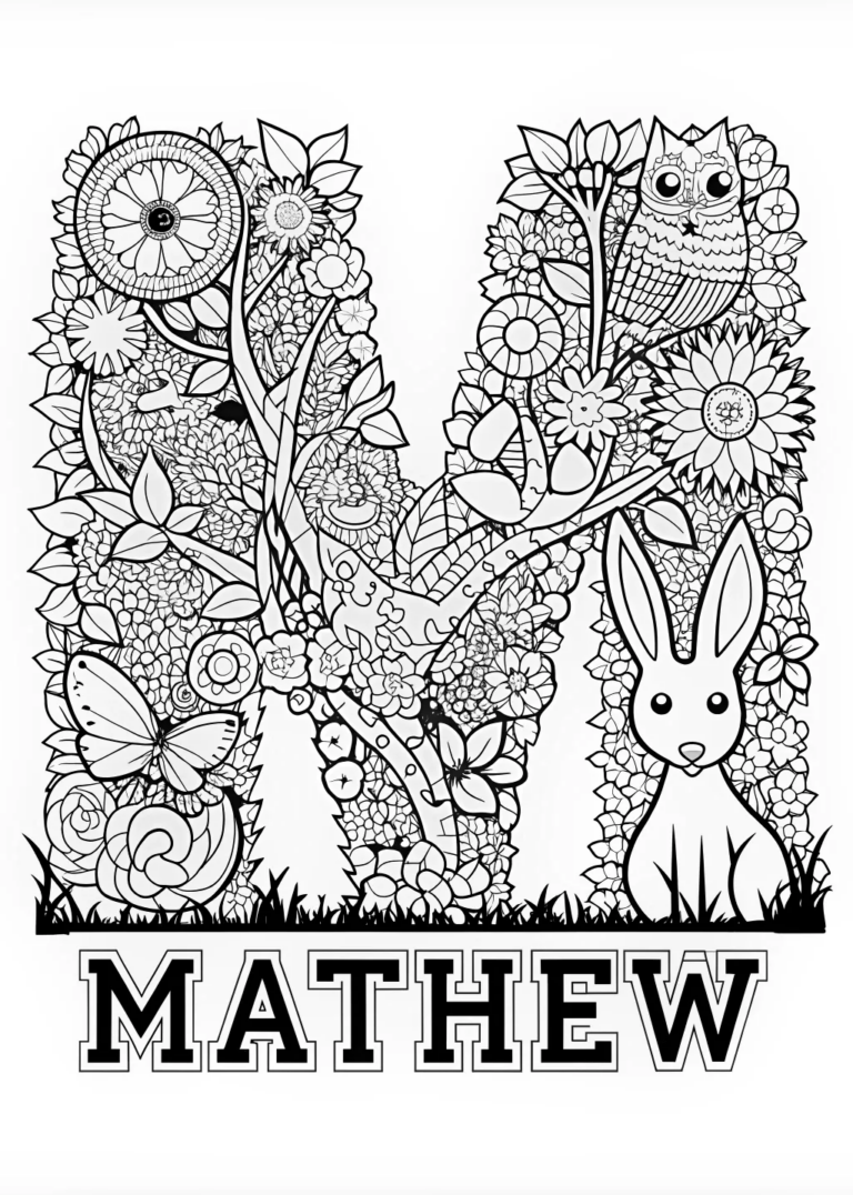 A coloring page of Mathew’s Animal Friends Coloring Page