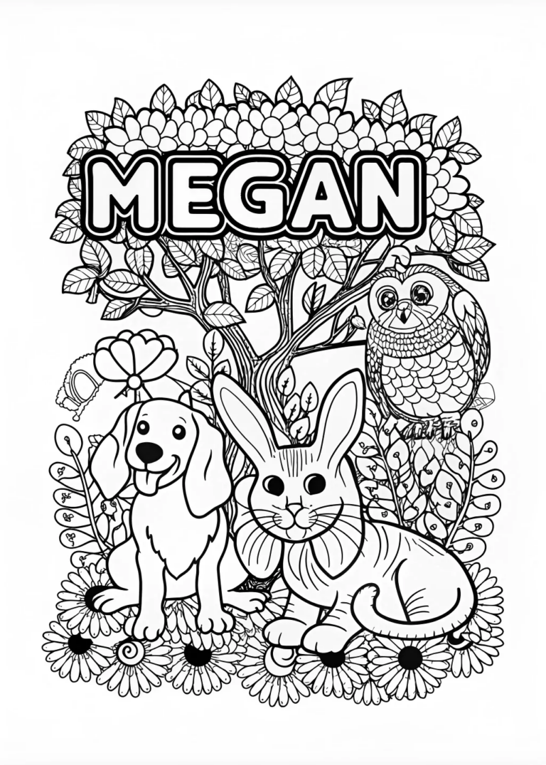 A coloring page of Megan’s Animal Friends Coloring Page