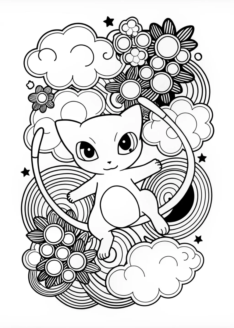 A coloring page of Espeon in a Scenic Forest