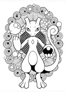 A coloring page of Mewtwo in the Forest Coloring Page