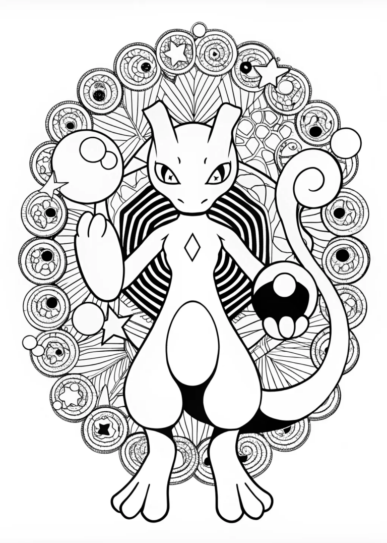 Mewtwo in the Forest Coloring Page coloring pages