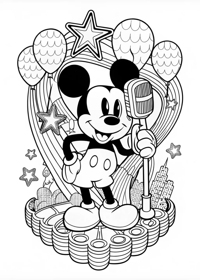 A coloring page of Mickey Mouse is Ready to Play!