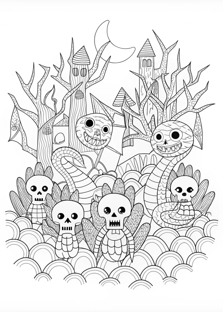 Monstrous Skeletons: Nightmarish Creatures Coloring Page coloring pages