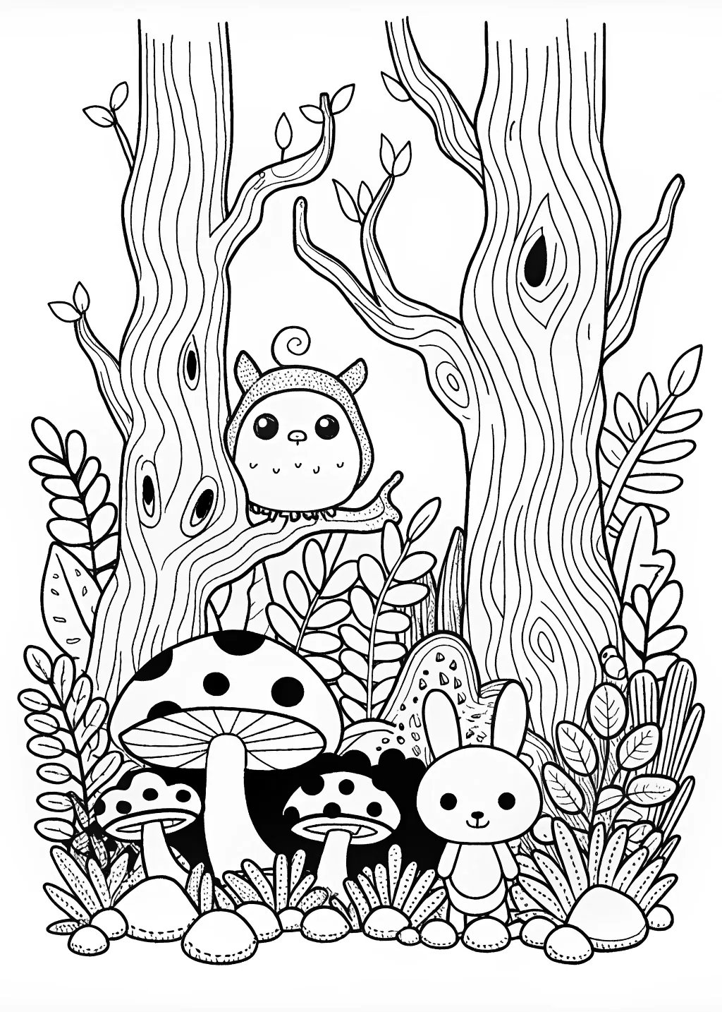 Mushroom Forest Adventure Coloring Page