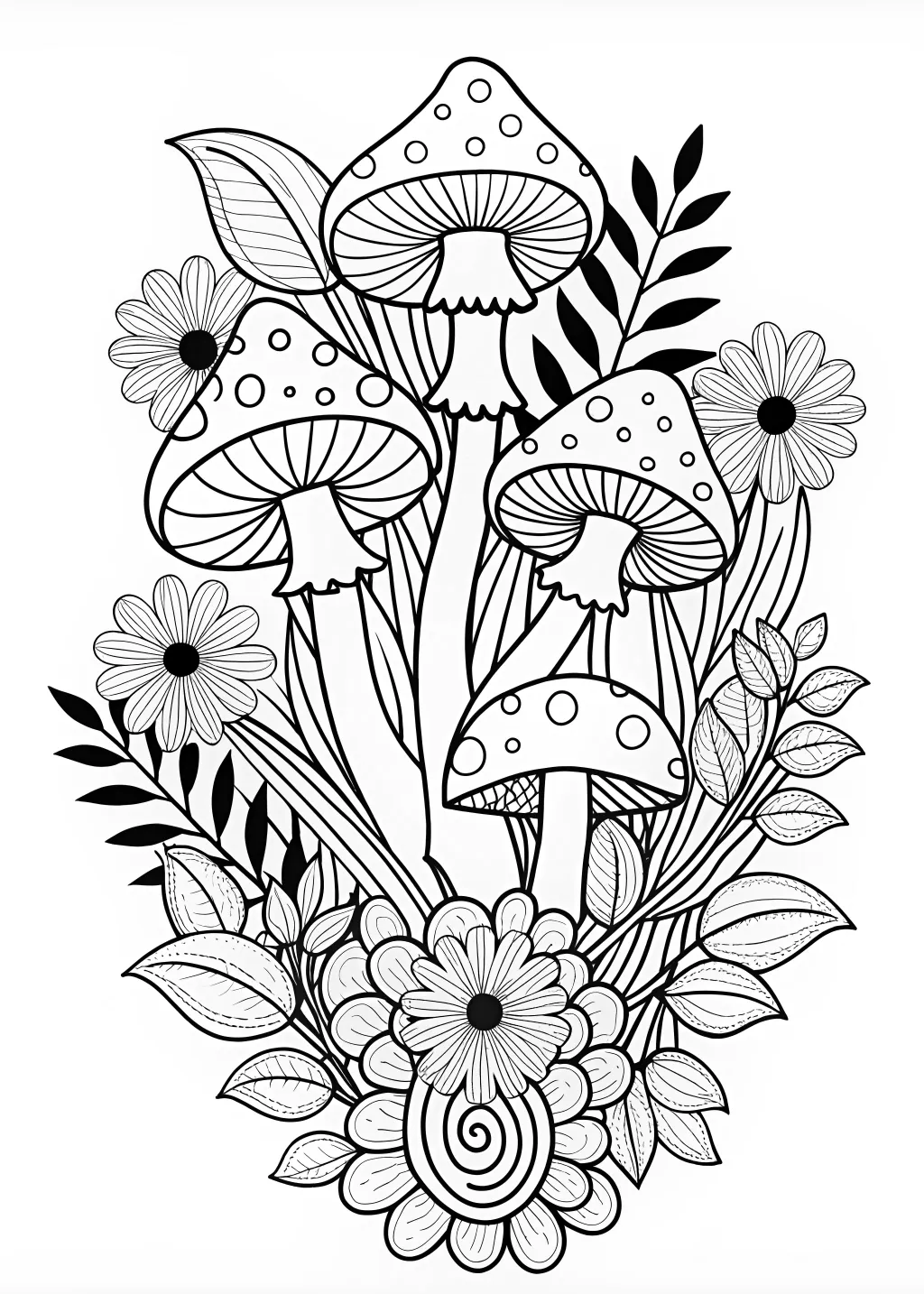 Mushroom Bouquet in a Pot Coloring Page