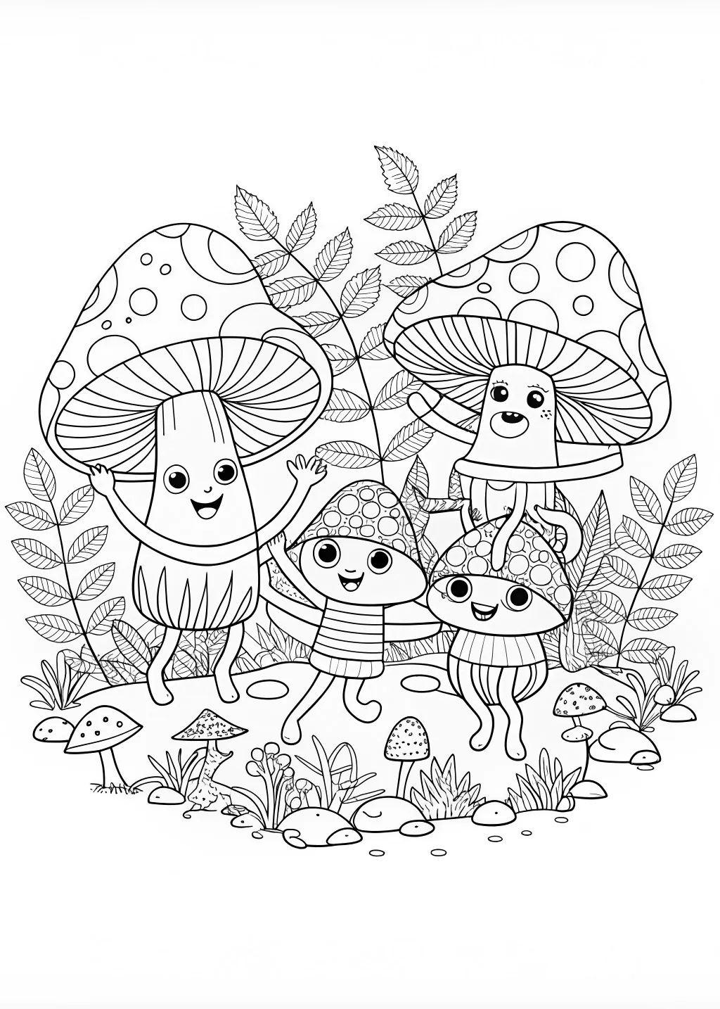 Enchanted Forest: Mushrooms Wonderland Coloring Page