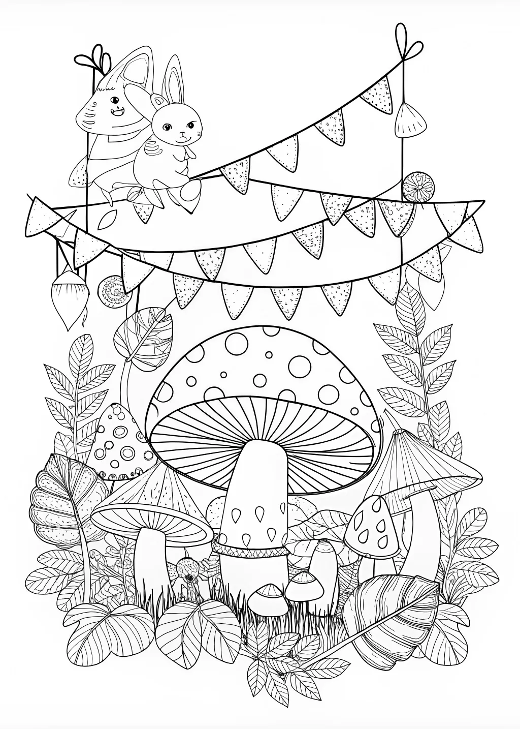 Mushroom Garden Coloring Page