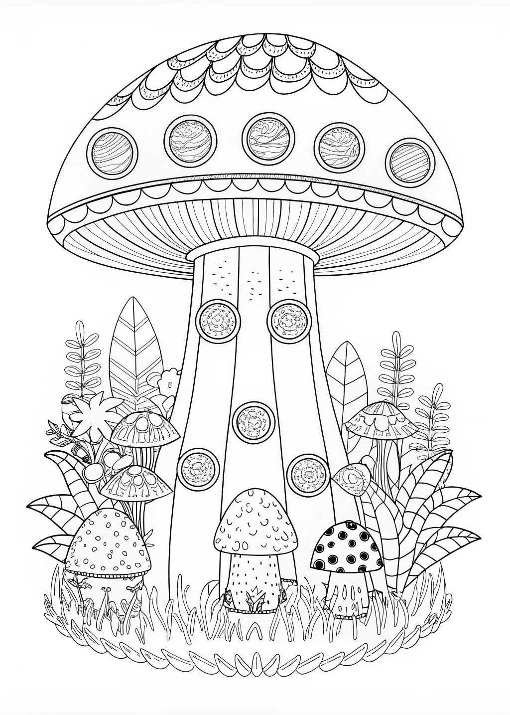 Mushroom Fantasy Land Coloring Page