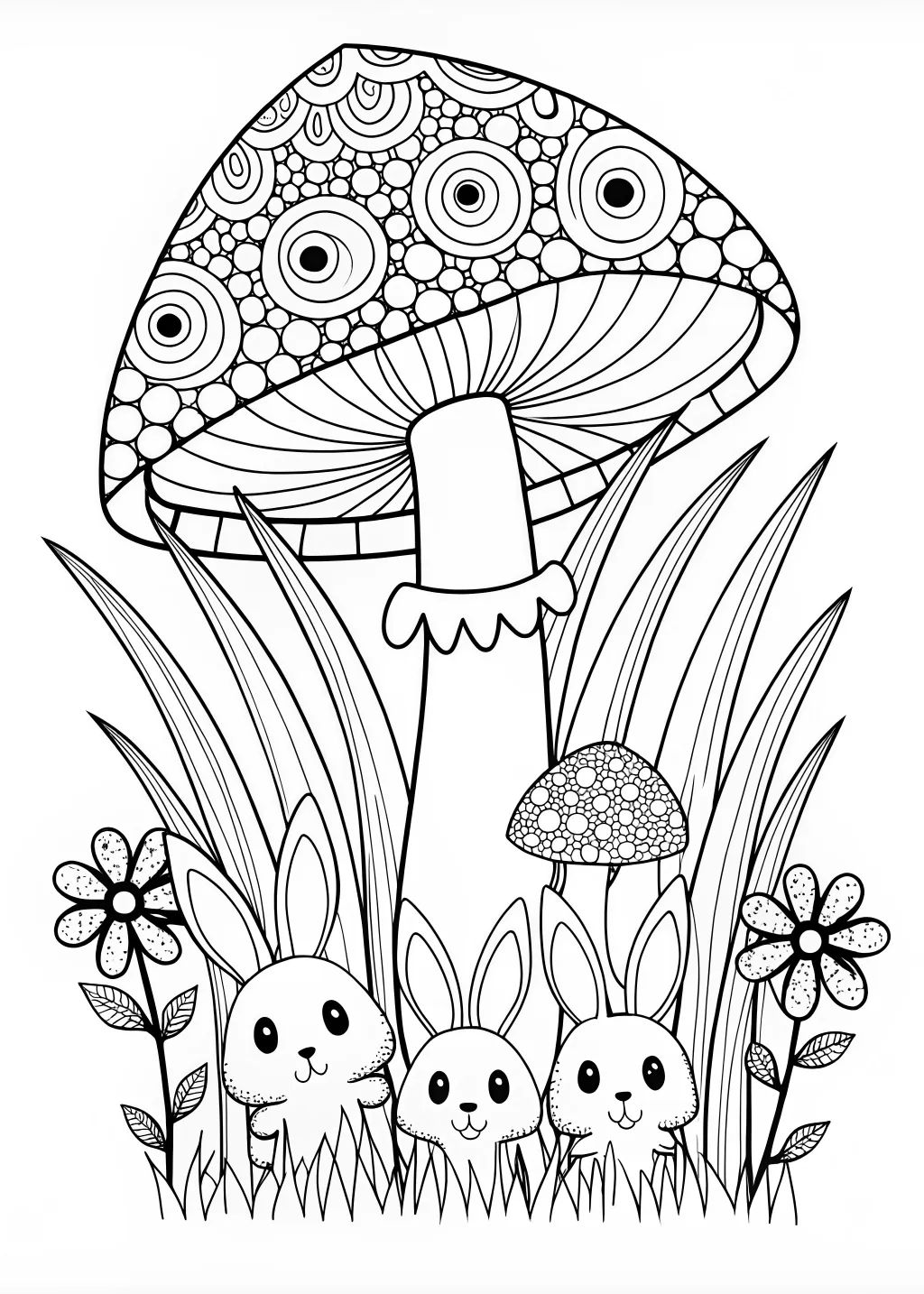 Mushroom in the Meadow Coloring Page