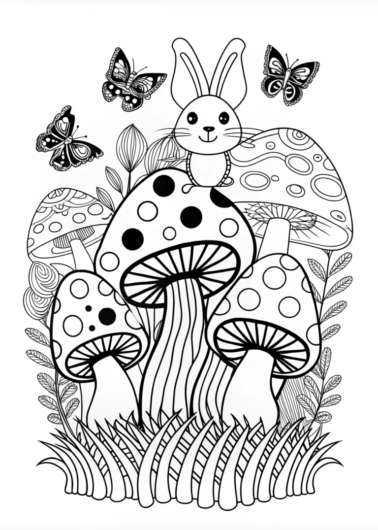 Mushroom Wonderland with Whiskers the Rabbit coloring pages