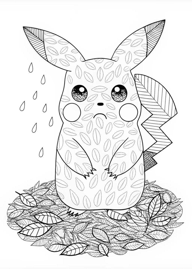 A coloring page of Pikachu’s Happy Adventure Coloring Page