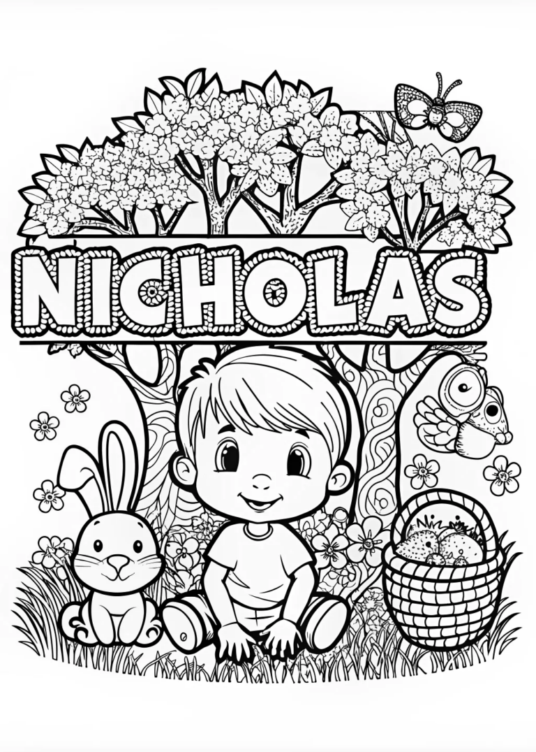 A coloring page of Nicholas’ Animal Friends Coloring Page