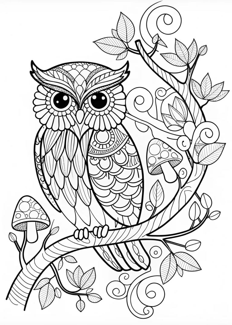 “Owl on a Branch: Intricate Coloring Page” coloring pages