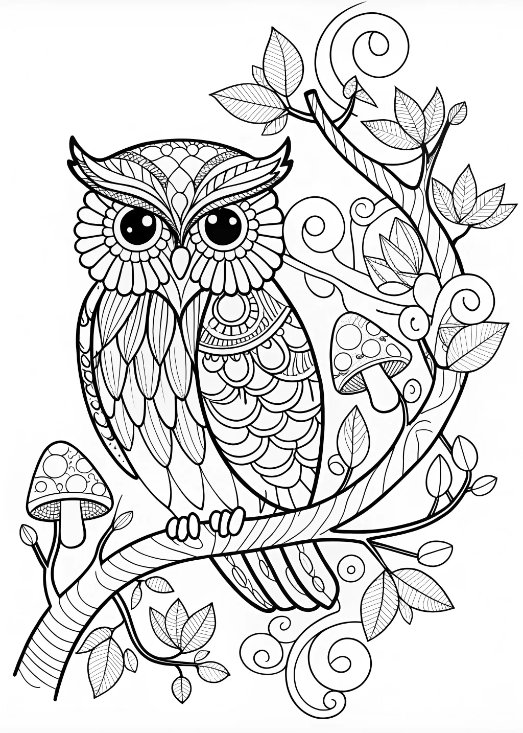 &#8220;Owl on a Branch: Intricate Coloring Page&#8221;