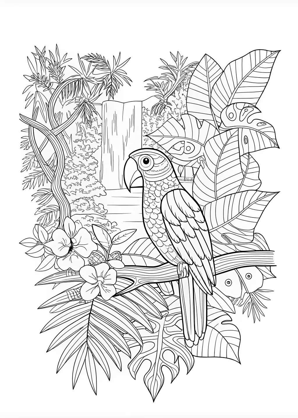 Parrot on Perch Coloring Page