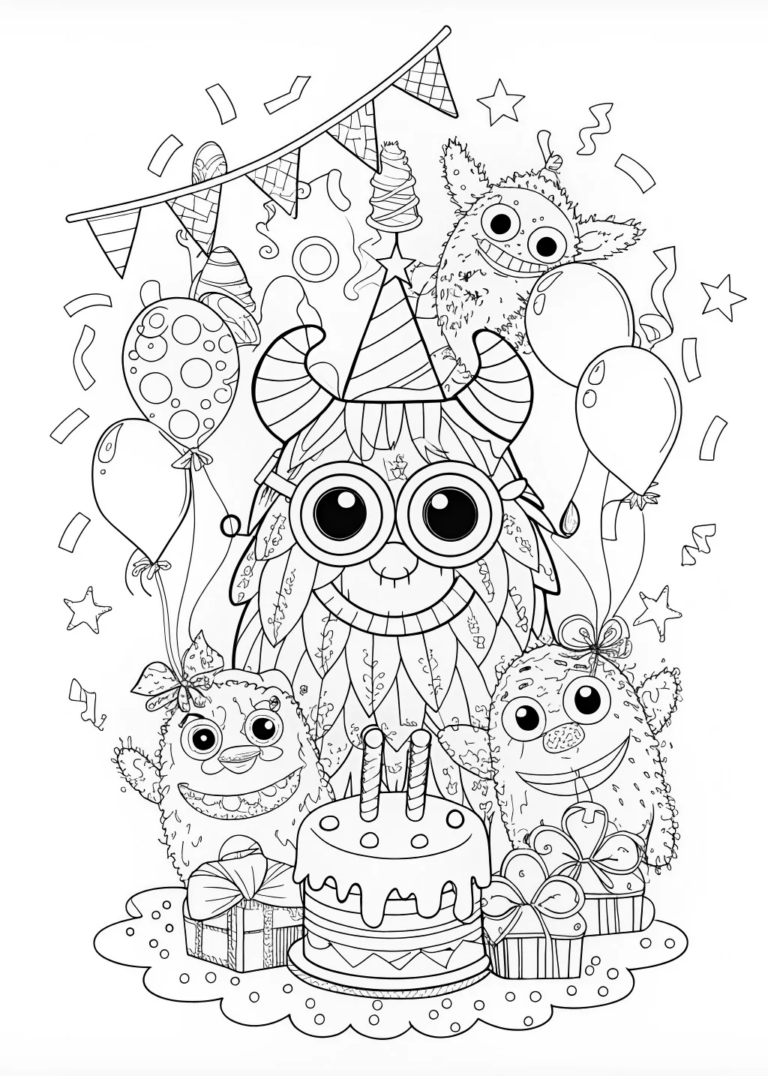 A coloring page of Party Monster Coloring Fun