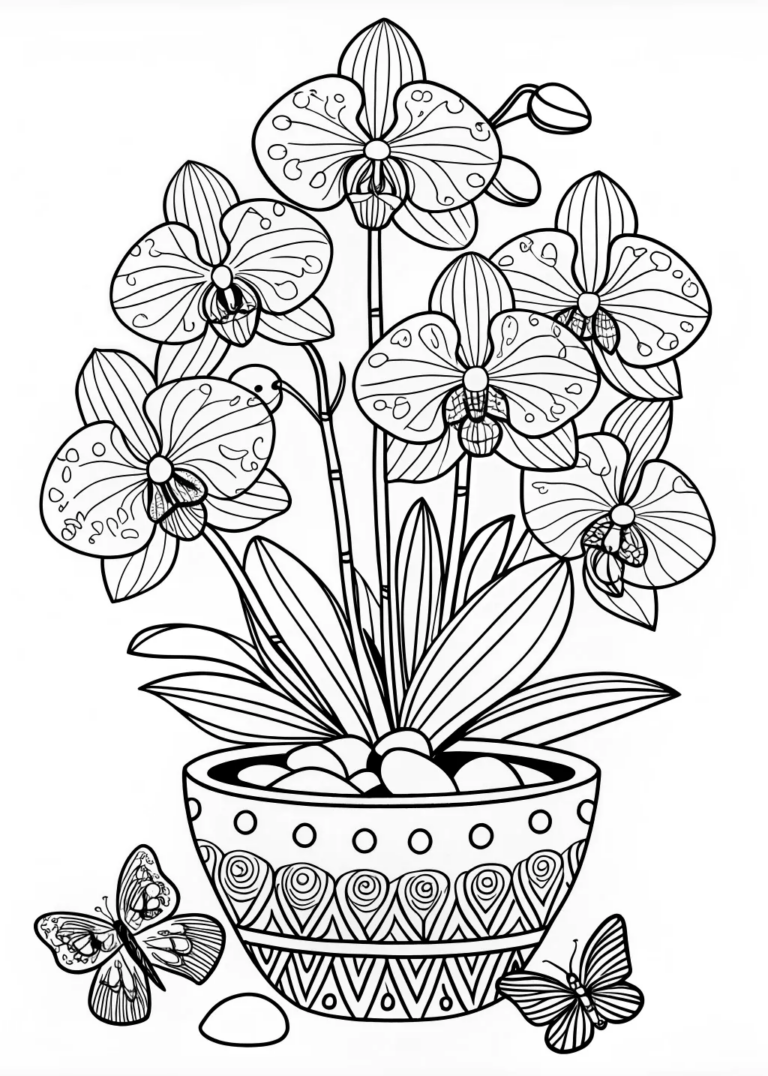 Potted Orchid Blossom Coloring Page coloring pages