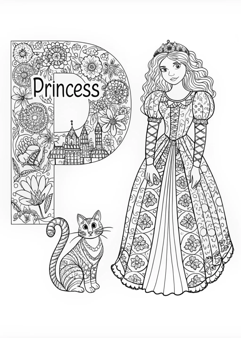 Princess and Her Loyal Cat coloring pages