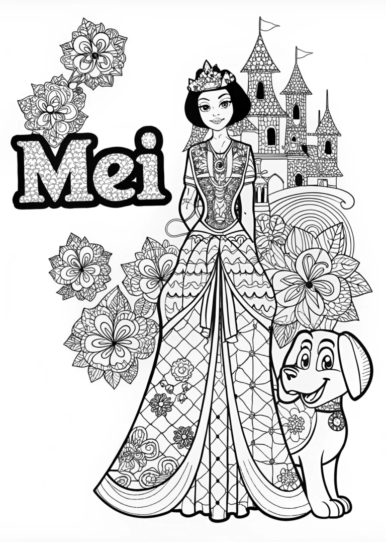 Princess Mei and Her Loyal Dog Coloring Page coloring pages