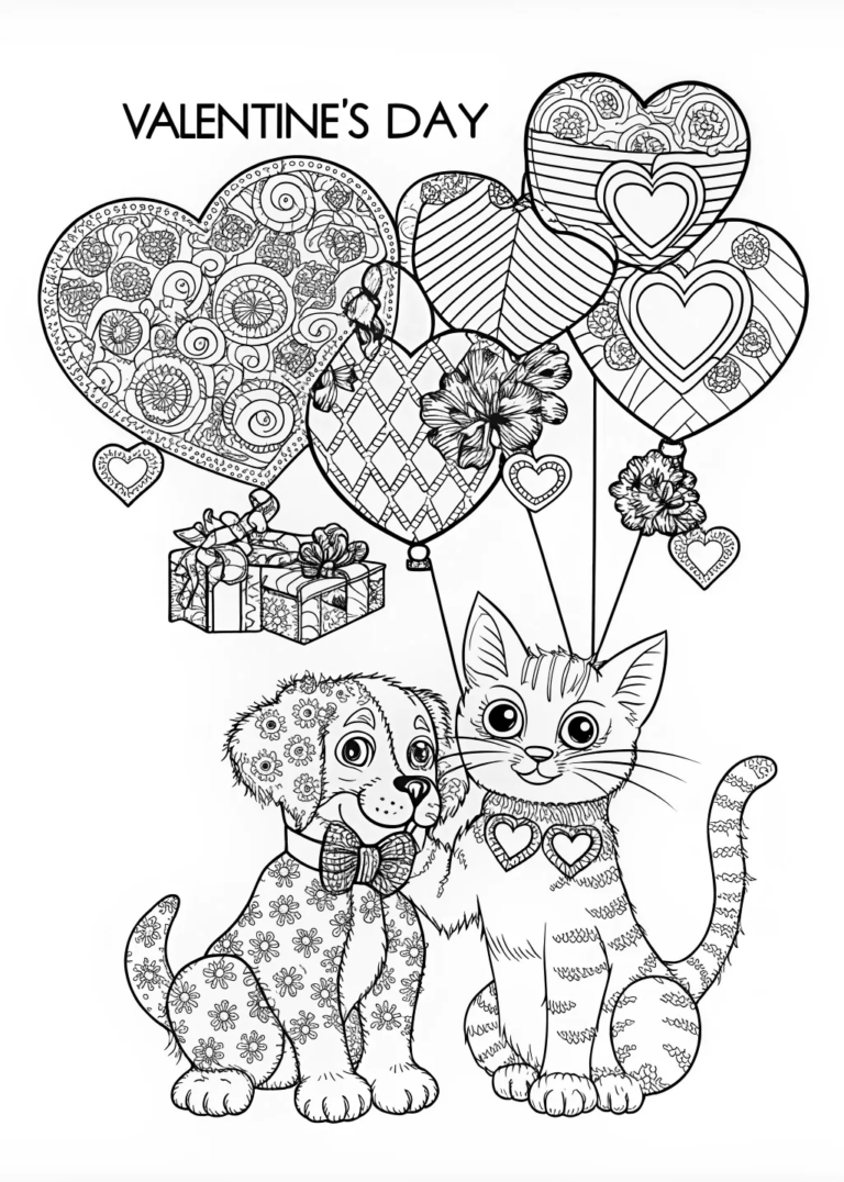 Puppy and Kitty Valentine’s Day Fun coloring pages