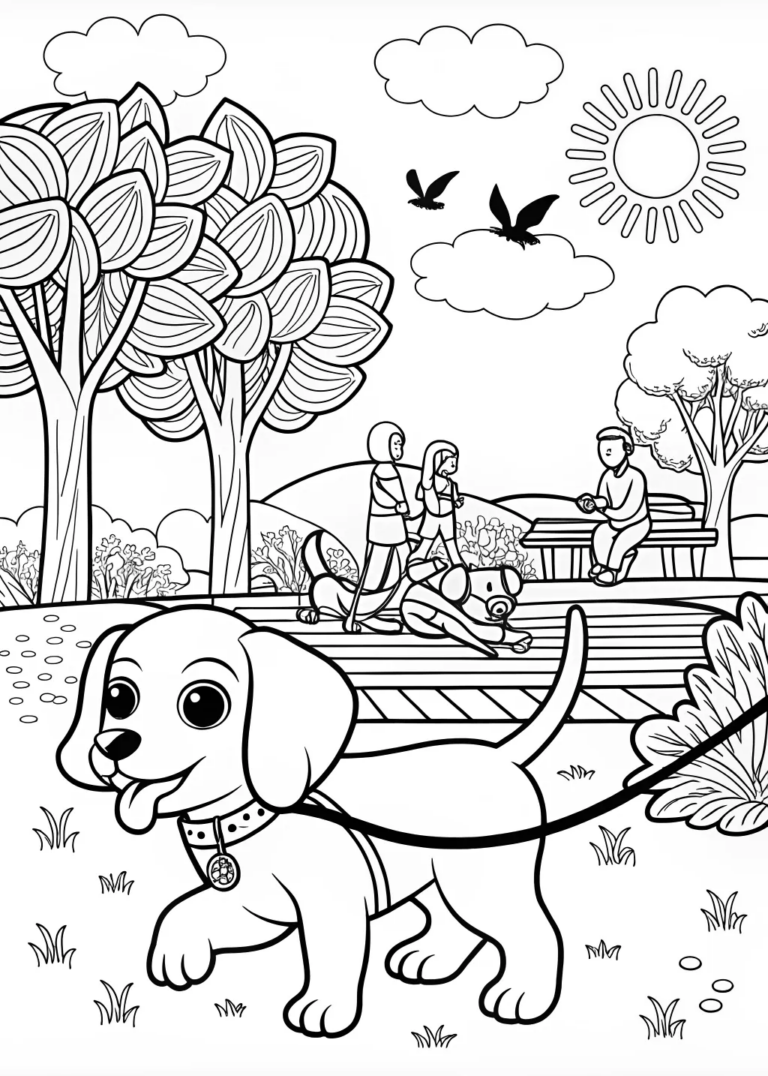 A coloring page of Puppy Wants to Go for a Walk