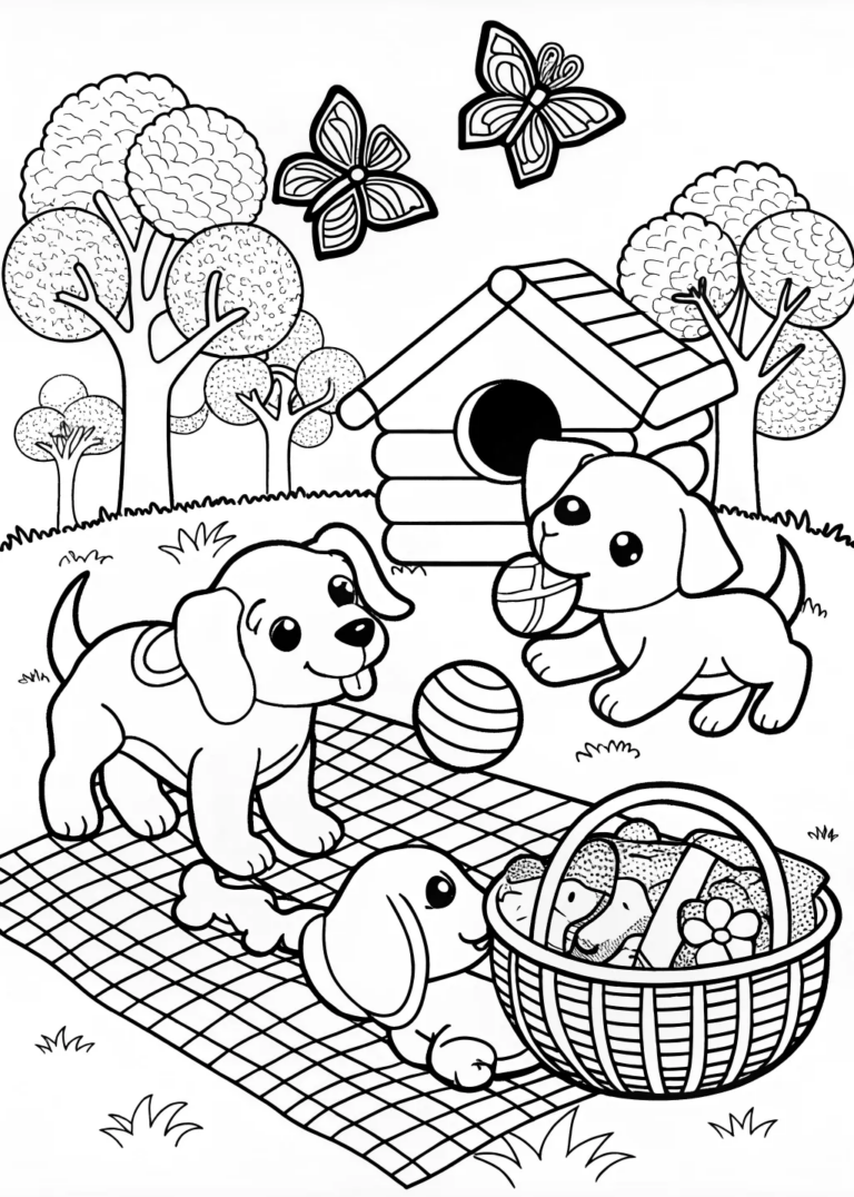 A coloring page of Puppy’s Playtime Adventure Coloring Page