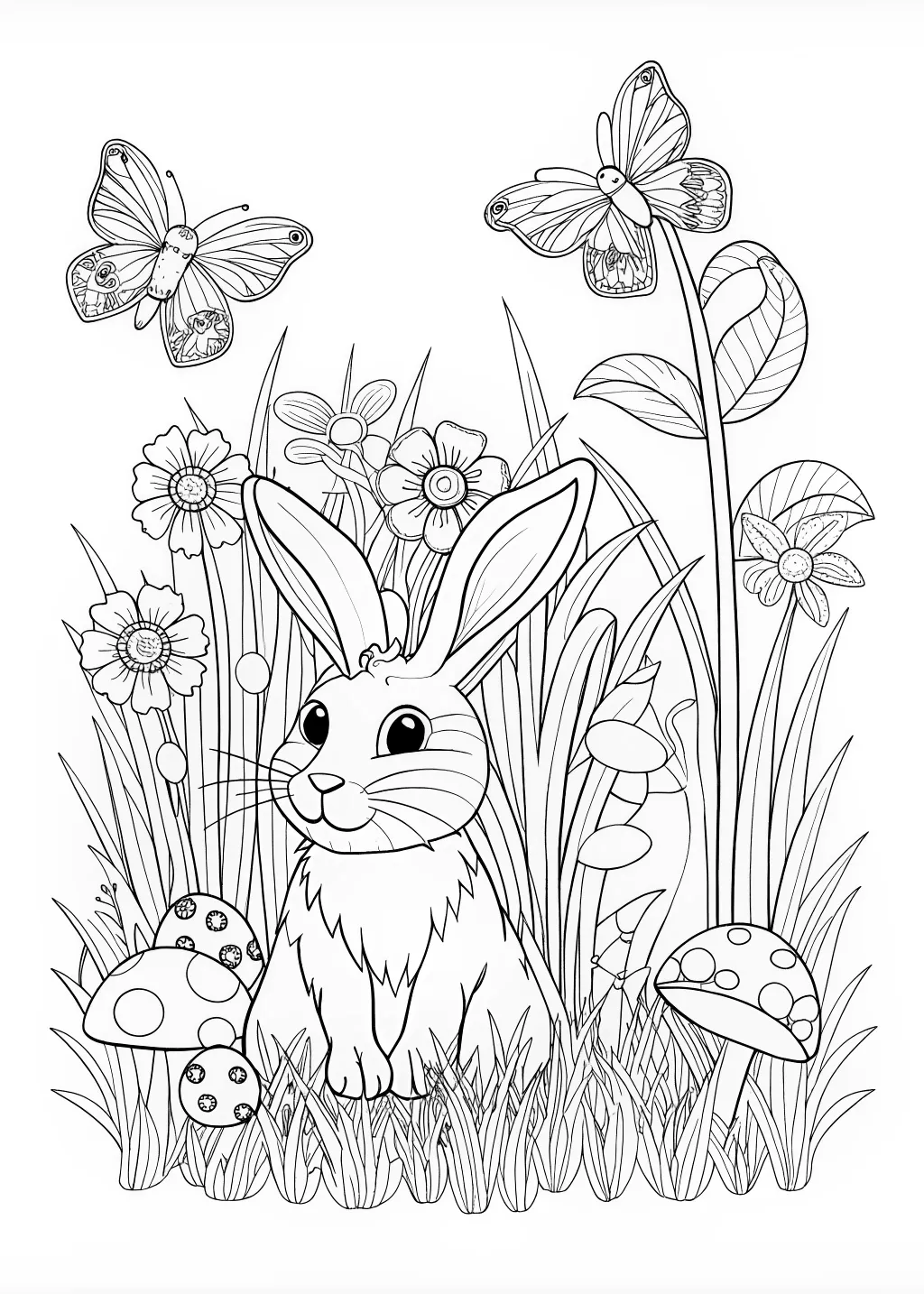 Whimsical Woodland Bunny Coloring Page