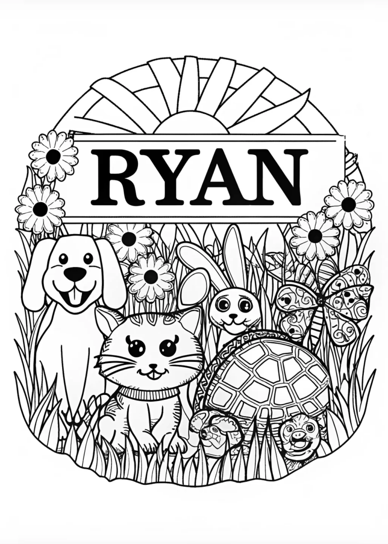 A coloring page of Ryan’s Animal Friends Coloring Page