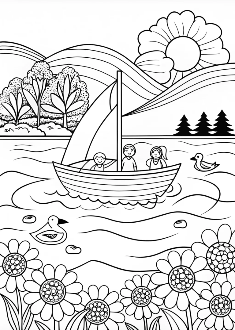 Sailing Adventure on a Serene Lake coloring pages