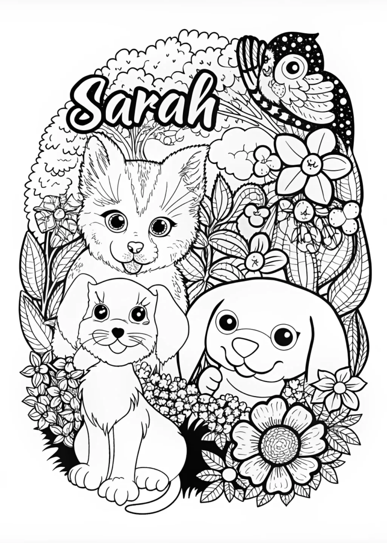 A coloring page of Sarah’s Animal Friends Coloring Page