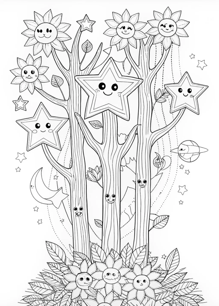 Starry Night in the Enchanted Forest coloring pages