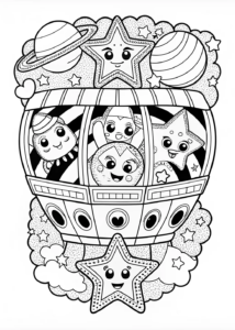 A coloring page of UFO Adventure in a Starry Mountain Landscape