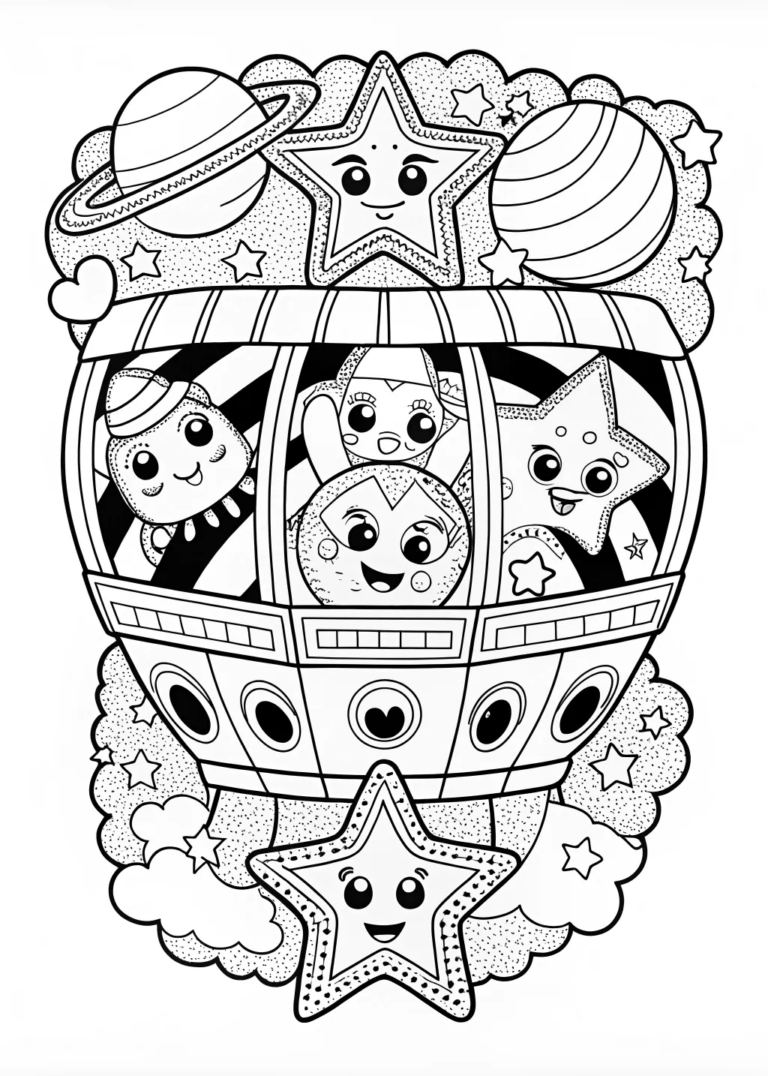 UFO Adventure in a Starry Mountain Landscape coloring pages