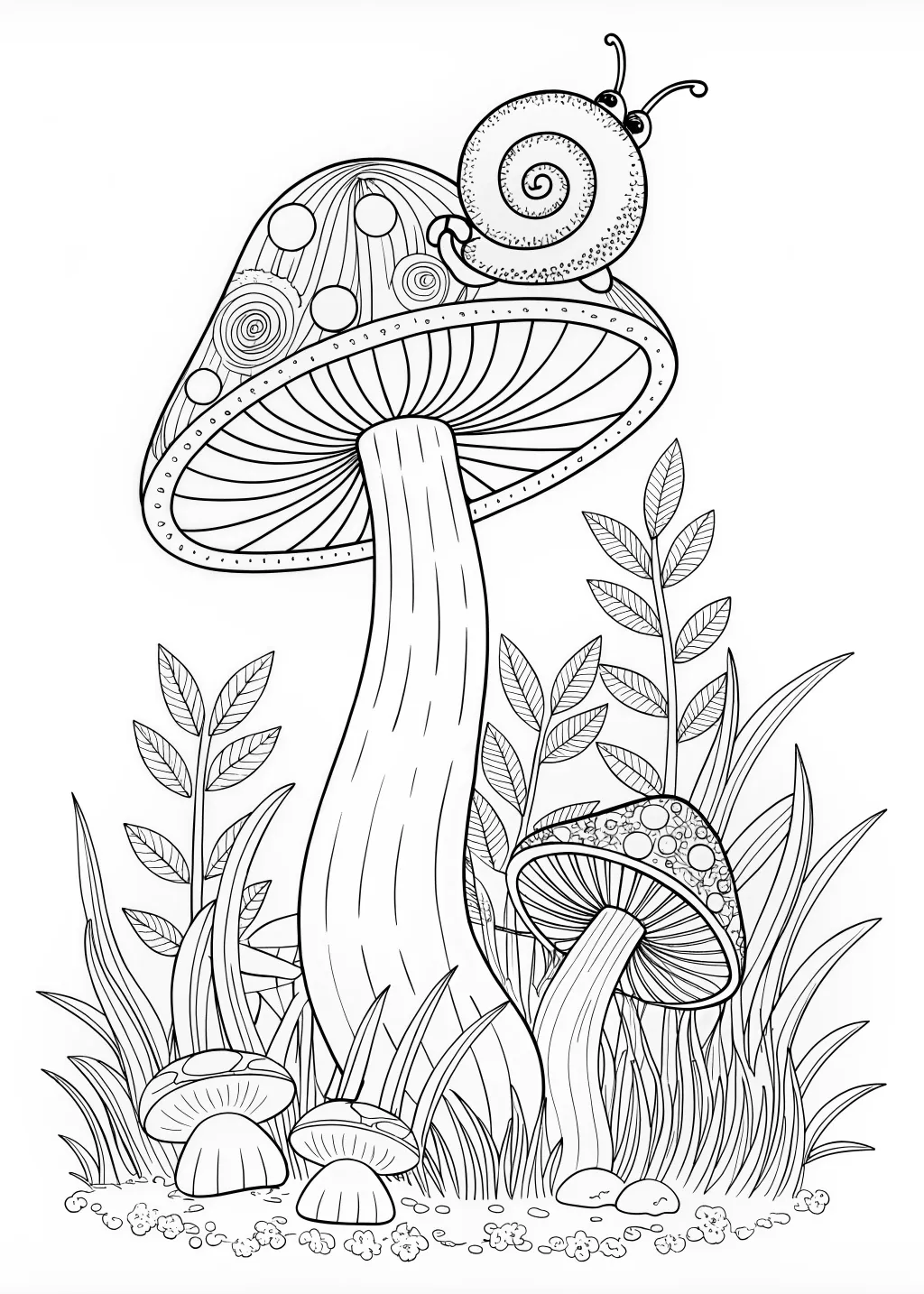 Giant Forest Mushrooms Coloring Page