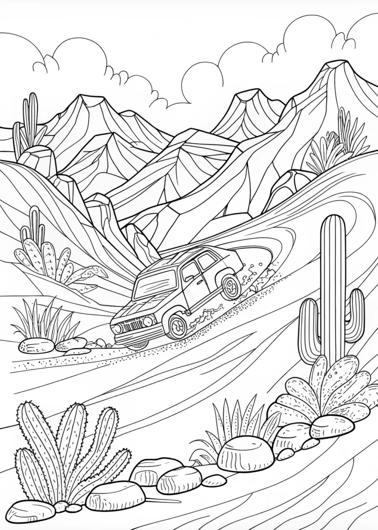 Speeding through the Desert Mountains coloring pages