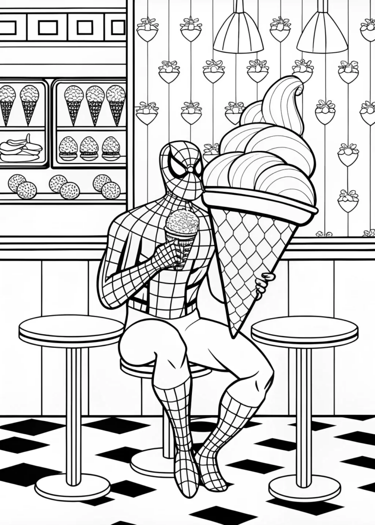 Spider-Man Enjoying Ice Cream on the Rooftop coloring pages