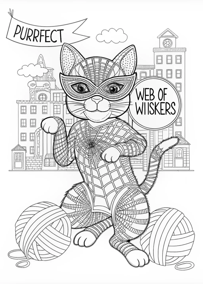 A coloring page of Spider-Cat: The Feline Hero of the City Coloring Page