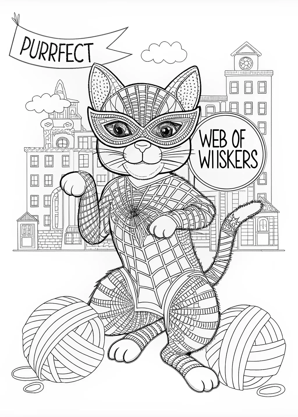 Spider-Cat: The Feline Hero of the City Coloring Page