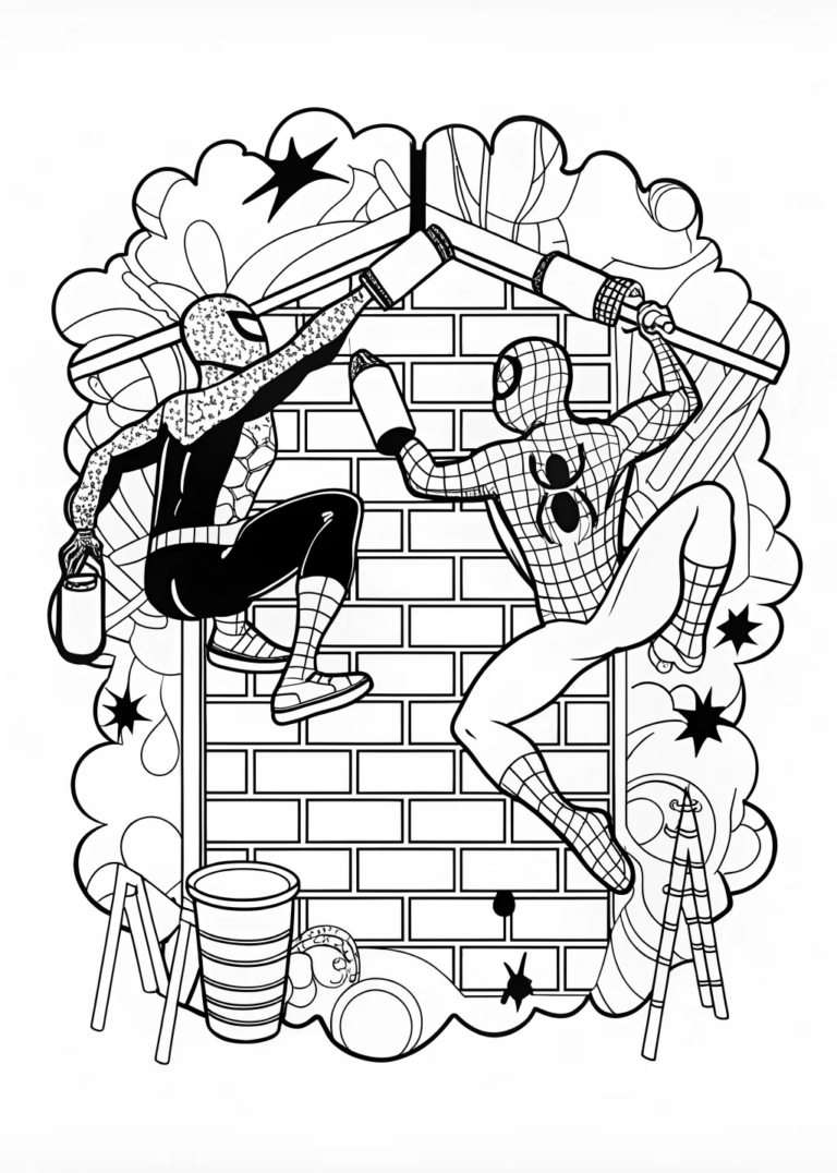 A coloring page of Spider-Man Skyline