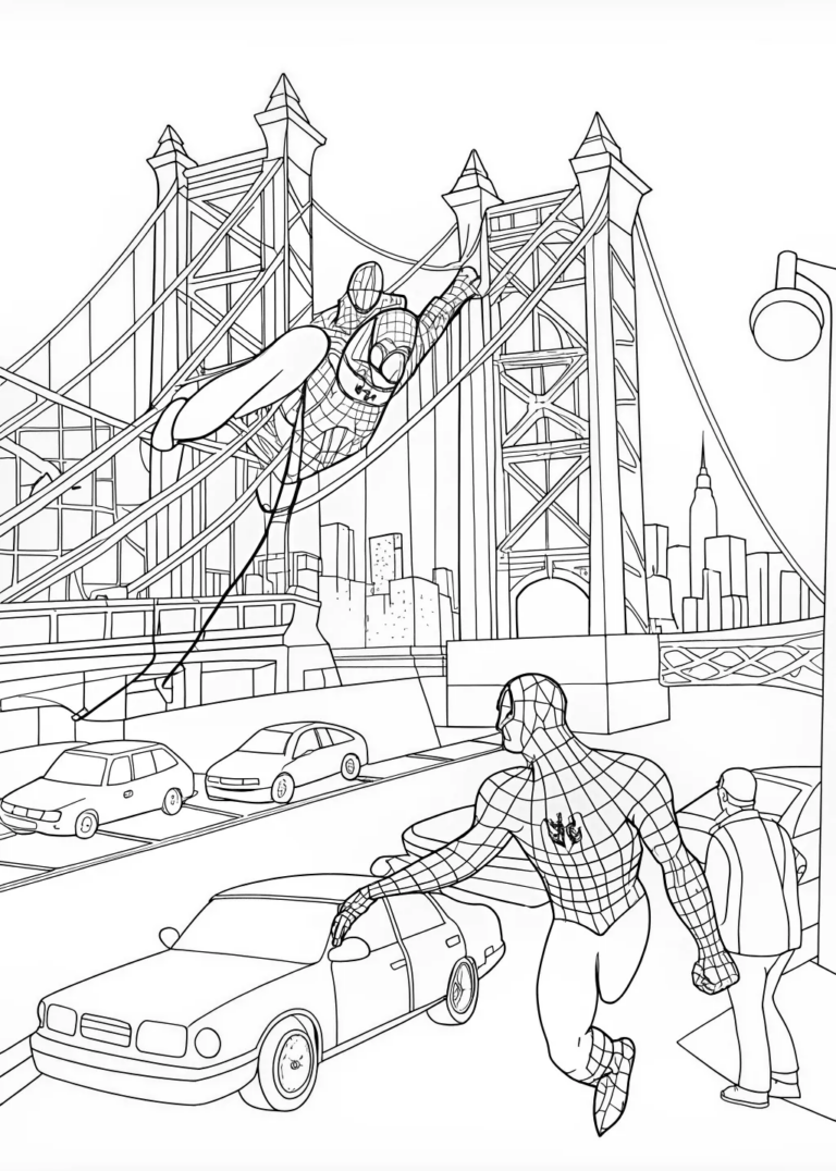 A coloring page of High Speed Spider-Man Chase