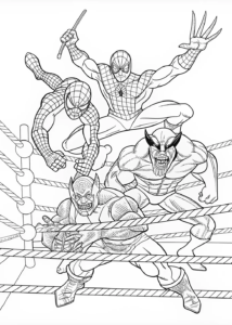 A coloring page of Spiderman with Wolverine