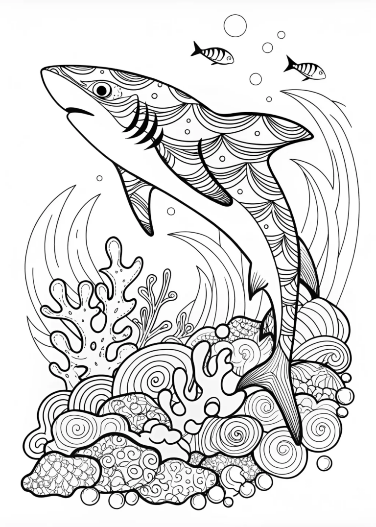 Shark in the Ocean Scene Coloring Page coloring pages