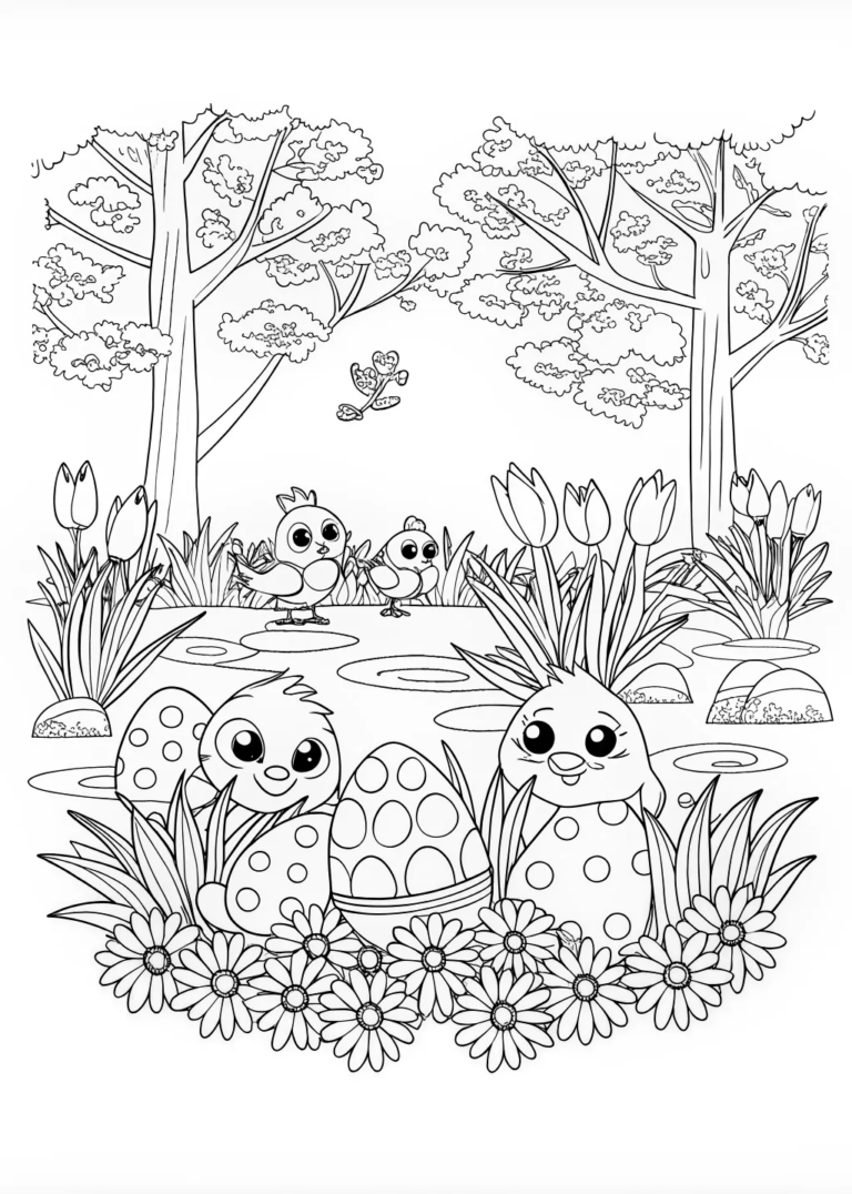 Springtime Hatchlings and Blossoms coloring pages