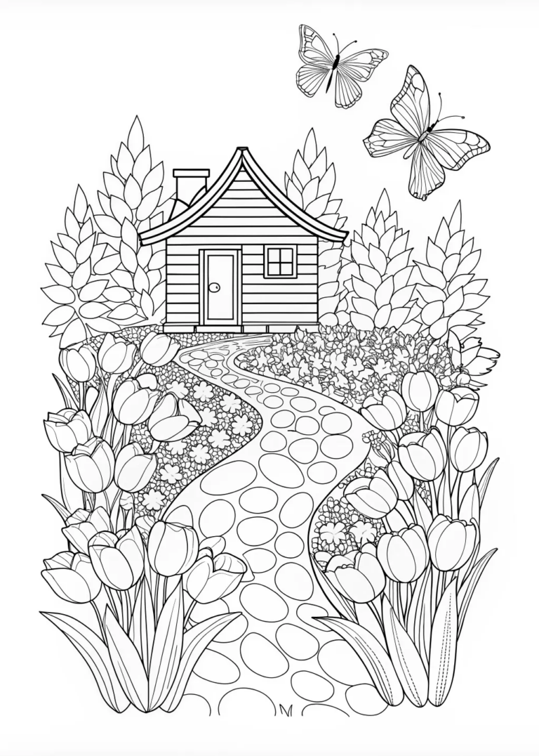 Springtime Tulip Garden Path coloring pages