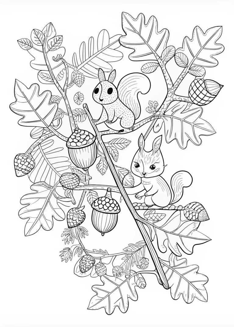 Squirrel’s Acorn Adventure Coloring Page coloring pages