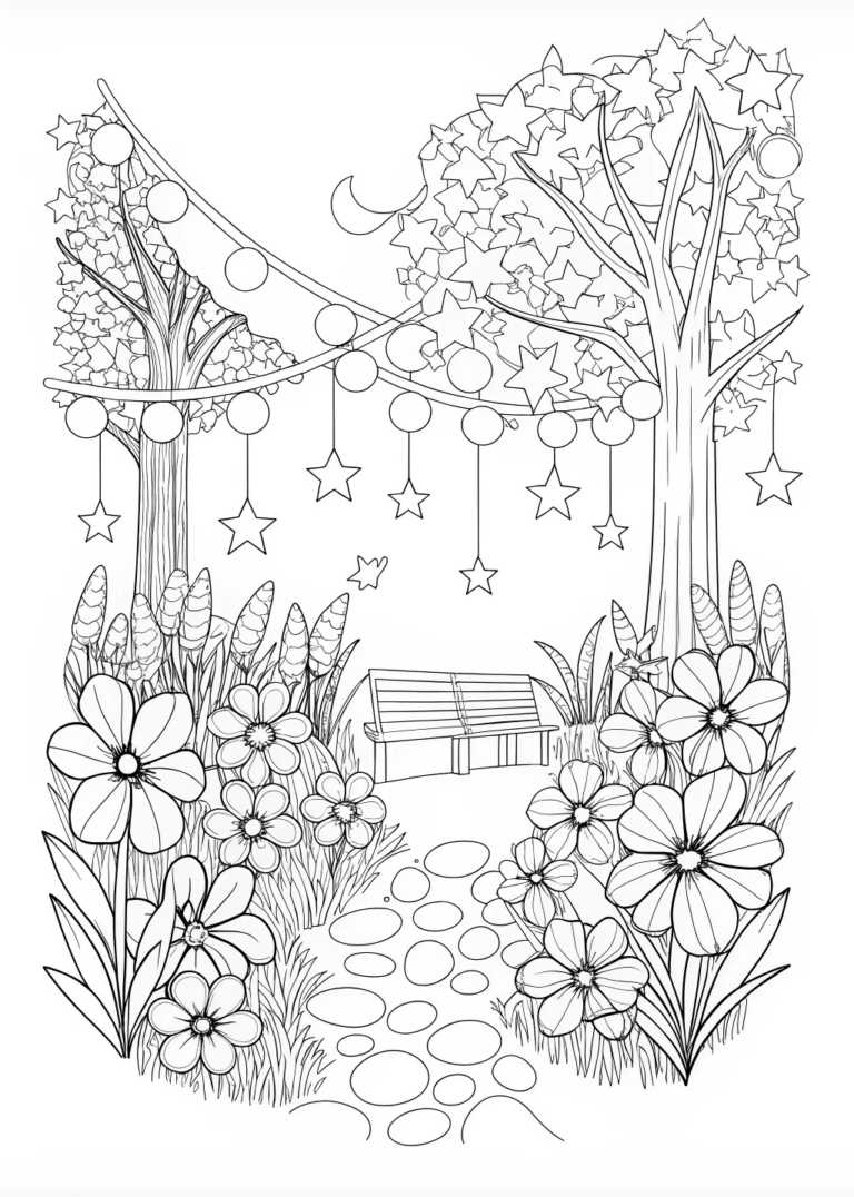 Starry Night Landscape Coloring Page coloring pages