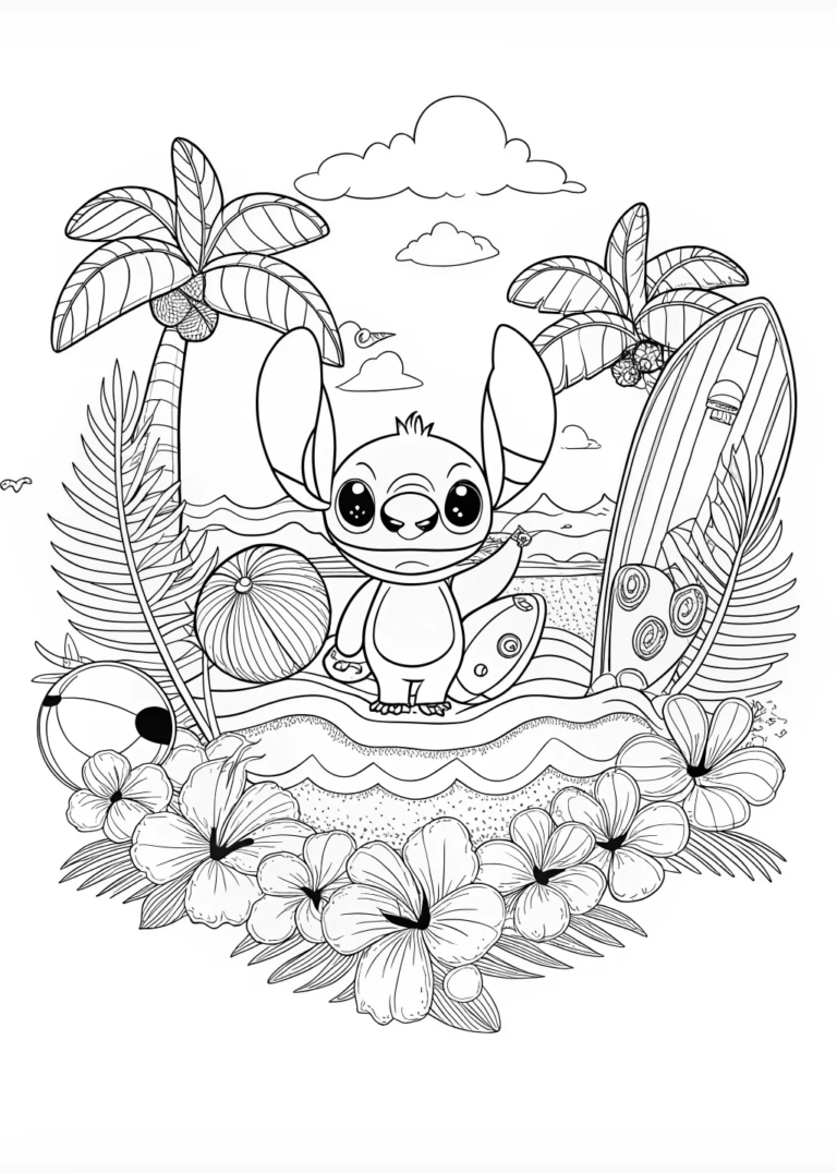 Stitch in the Garden Coloring Fun coloring pages