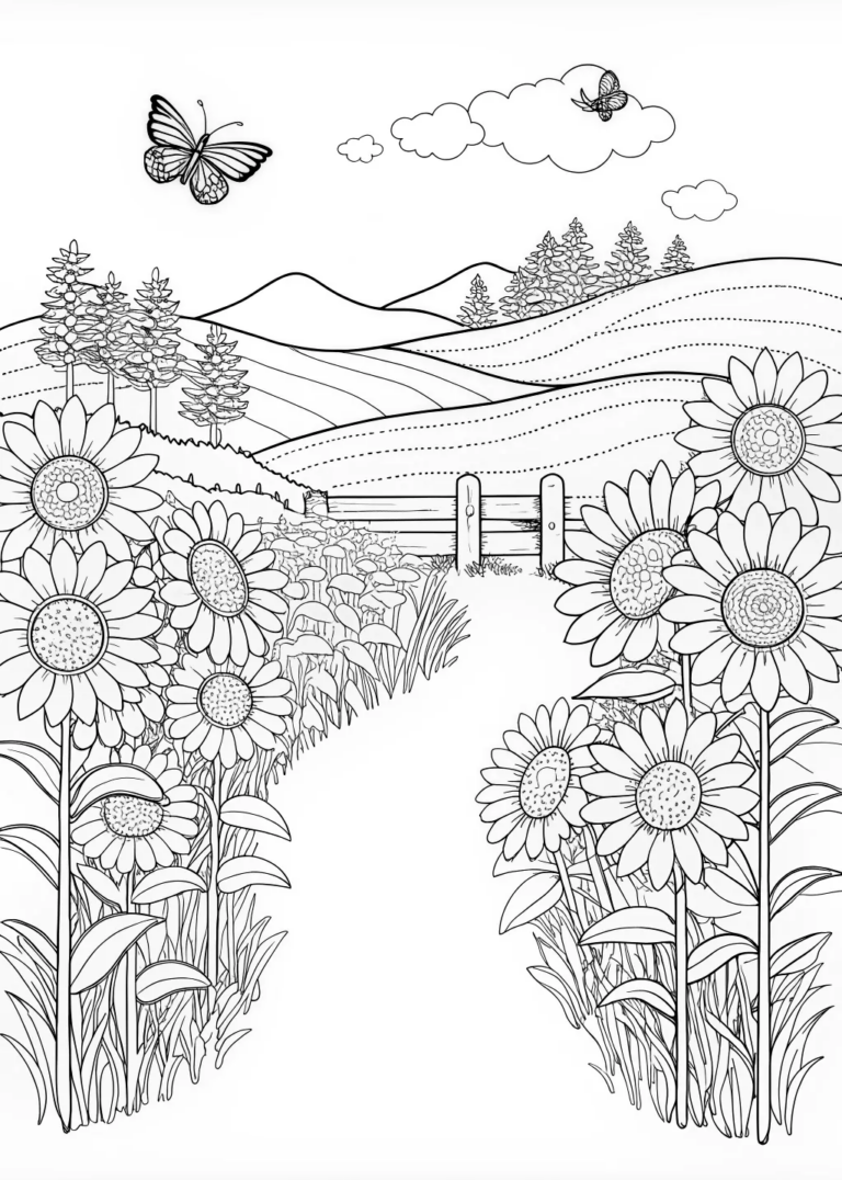 Sunflower Fields Pathway Coloring Page coloring pages